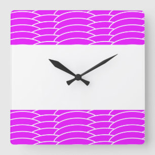 Tiled Tropical Pink White Art Deco Waves Stripes Square Wall Clock