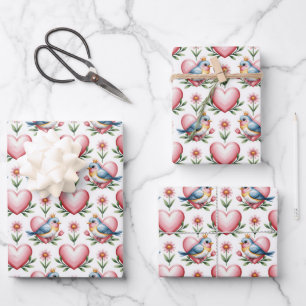 Tiled Wedding love birds pattern Wrapping Paper Sheet