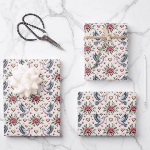 Tiled Wedding love birds pattern Wrapping Paper Sheet