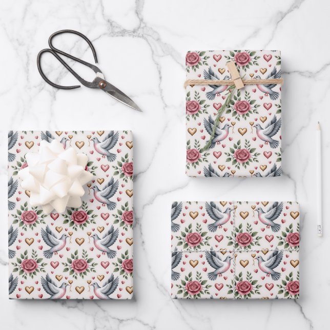 Tiled Wedding love birds pattern Wrapping Paper Sheet (Front)