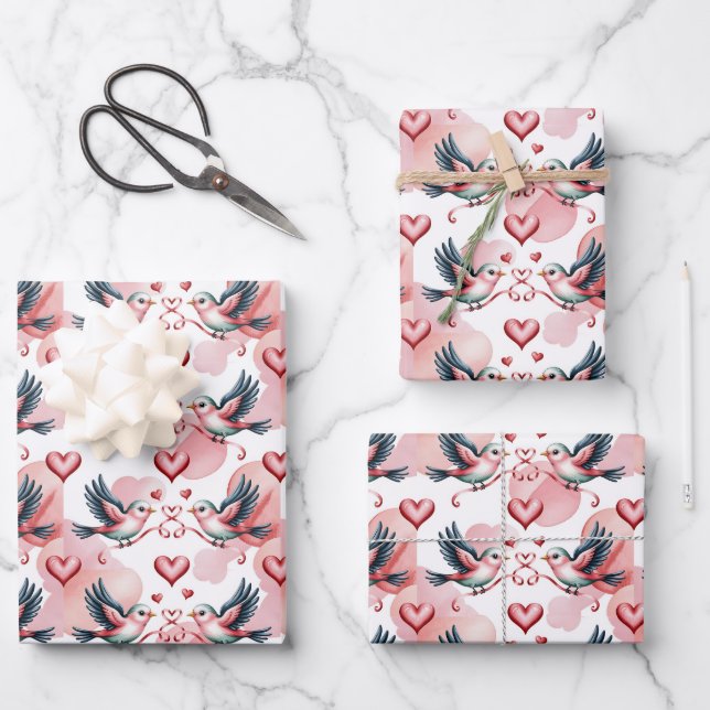 Tiled Wedding love birds pattern  Wrapping Paper Sheet (Front)