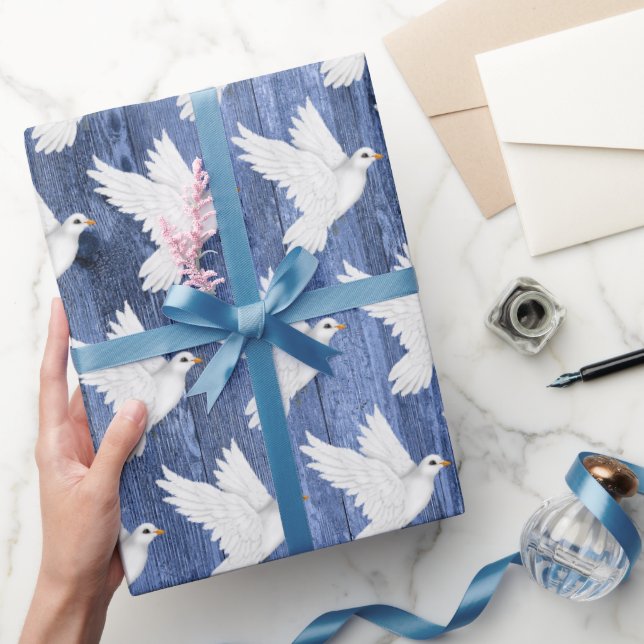 Tiled white doves rustic Wedding Wrapping Paper (Gifting)