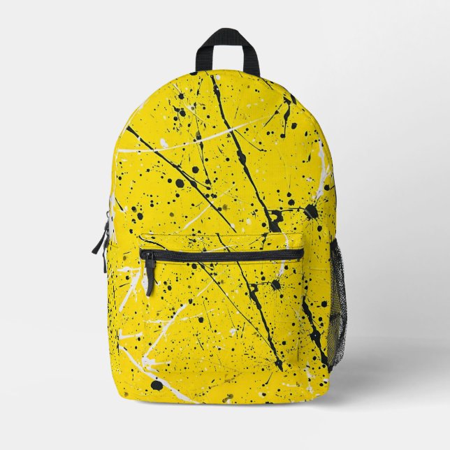 Tiled Yellow Paint Splatter Pattern Printed Backpack (Front)