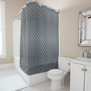 Tiles and Grey Stripes in Shades of Teal Shower Curtain