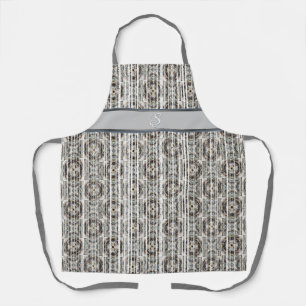 Tiles and White Stripes in Shades of Teal Monogram Apron