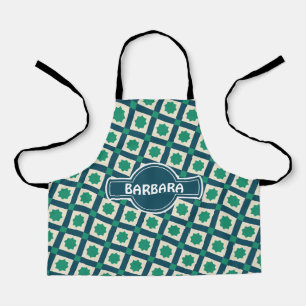 Tiles Green White Minimal Pattern Apron