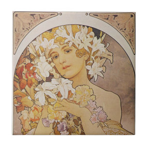 Tiles - Mucha Flowers Lady Art Deco Nouveau
