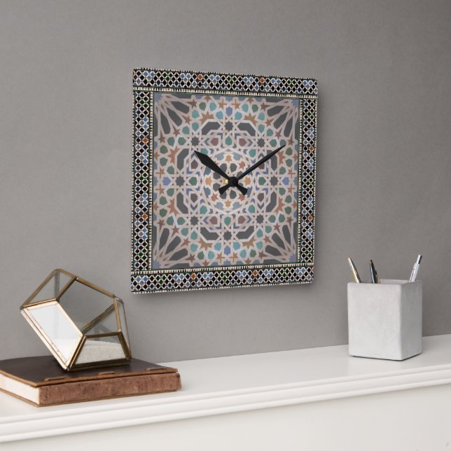 Tiles of the Alhambra Square Wall Clock (Office)