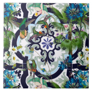 Tiles,tropical, flowers,birds,hummingbird,   ceramic tile