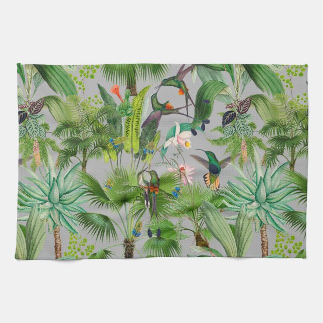 Tiles,tropical, flowers,birds,hummingbird,    tea towel (Horizontal)