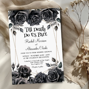 Till Death Black Florals Gothic Wedding Invitation