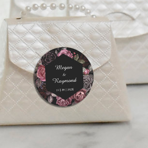 Till Death   Black Gothic Dark Floral Wedding  Classic Round Sticker