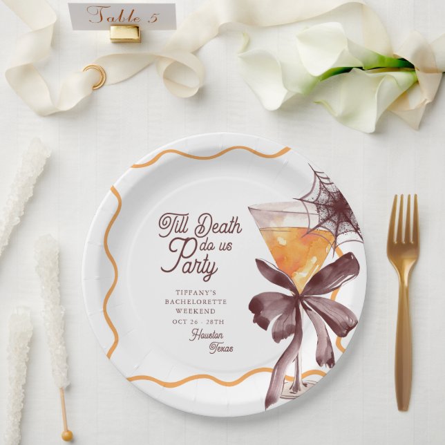 Till Death Bow Cocktail Halloween Bachelorette Paper Plate (Wedding)