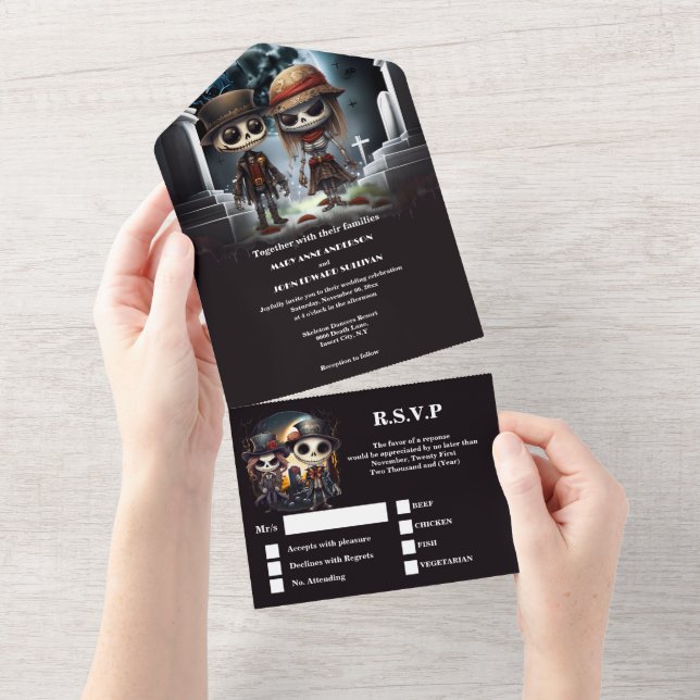 Till death bridal skeletons gothic dark humour all in one invitation (Tearaway)