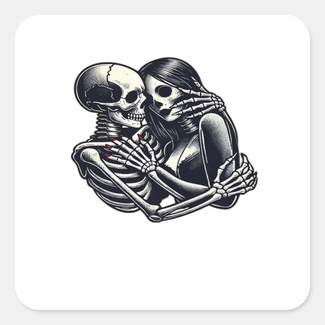 Till Death Do Us - Gothic Skeleton Couple Art Clas Square Sticker (Front)