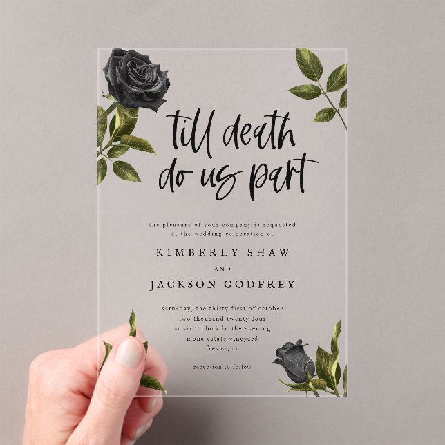 Till Death Do Us Part Black Rose Fall Wedding Acrylic Invitations (Insitu (Handheld))