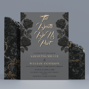 Till Death Do Us Part Black Rose Gothic Wedding Invitation