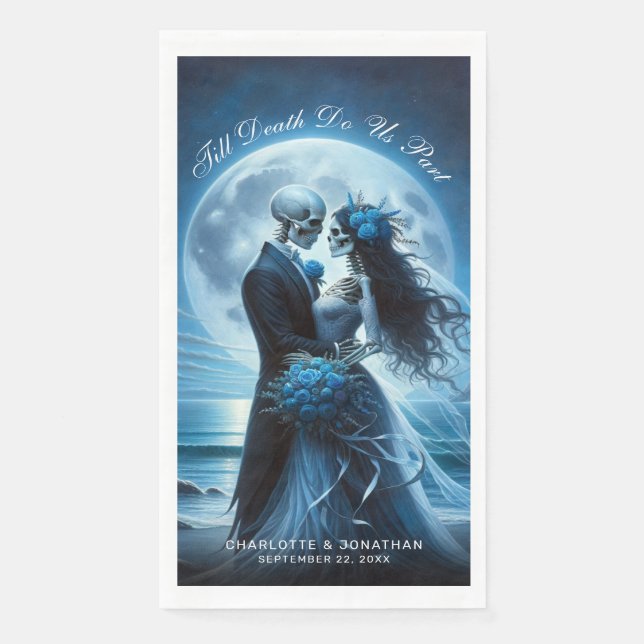 Till Death Do Us Part Blue Skeleton Couple Wedding Napkin (Front)