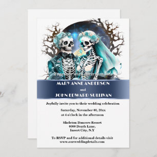 Till death do us part blue white goth wedding invitation