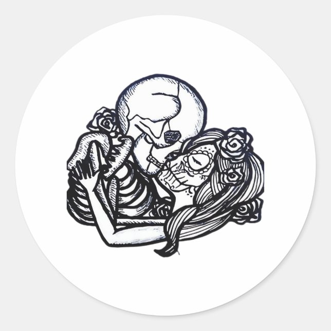 Till Death Do Us Part Classic – Spooky Skeleton Sl Classic Round Sticker (Front)