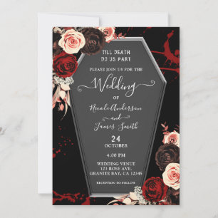 Till Death Do Us Part Coffin Floral Gothic Wedding Invitation