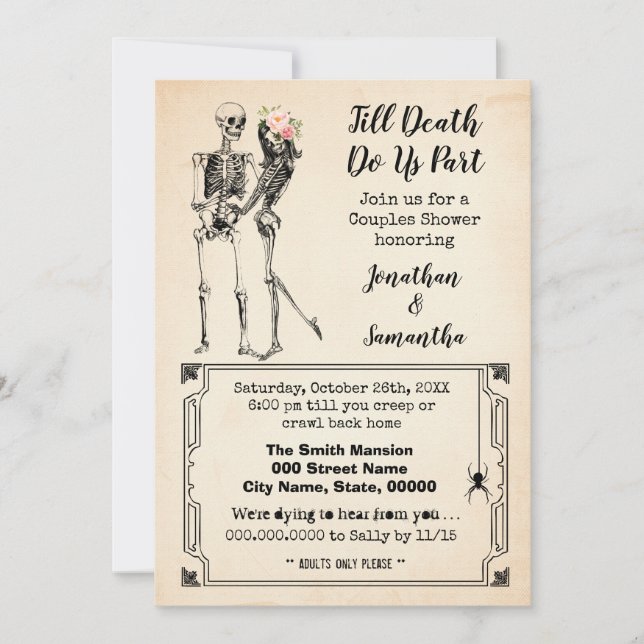 Till death do us part couples shower halloween invitation (Front)