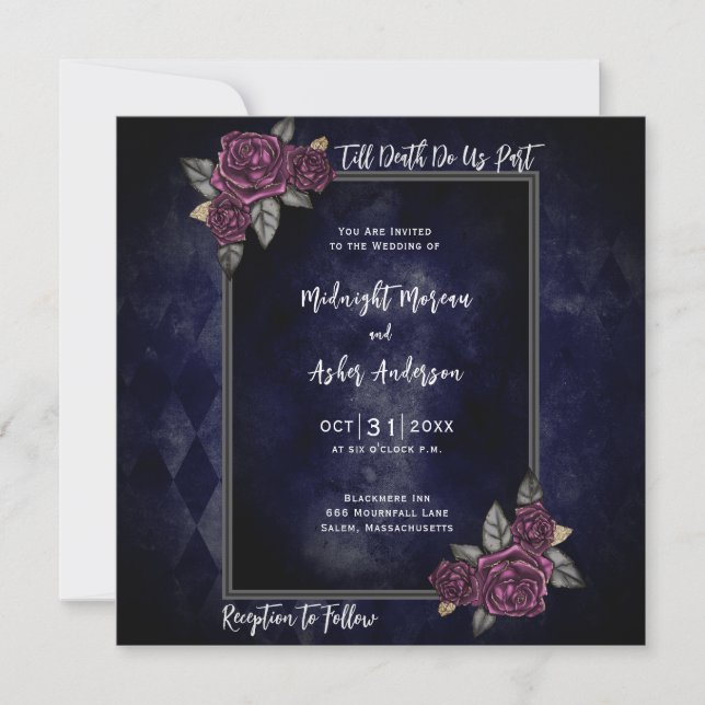 Till Death Do Us Part Dark Blue Wedding Invitation (Front)