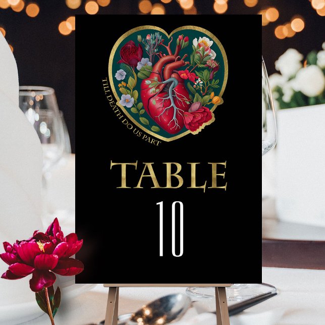 Till Death Do Us Part Goth Heart Gold Halloween Table Number (Creator Uploaded)