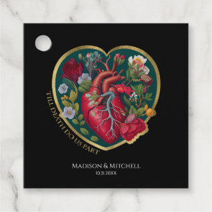 Till Death Do Us Part Goth Heart Halloween Gold Favour Tags