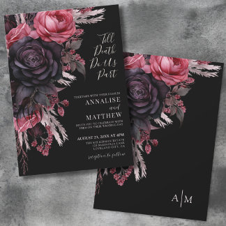 Till Death Do Us Part Gothic Black Floral Wedding Invitation
