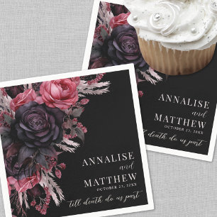 Till Death Do Us Part Gothic Black Floral Wedding Napkin
