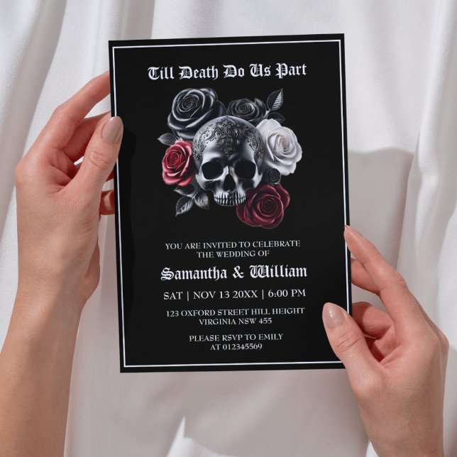 Till Death Do Us Part Gothic Black Wedding Invitation (Creator Uploaded)
