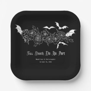 Till Death Do Us Part Gothic Black Wedding Paper Plate