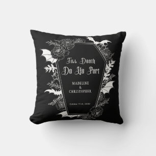 Till Death Do Us Part Gothic Floral Black Wedding Cushion