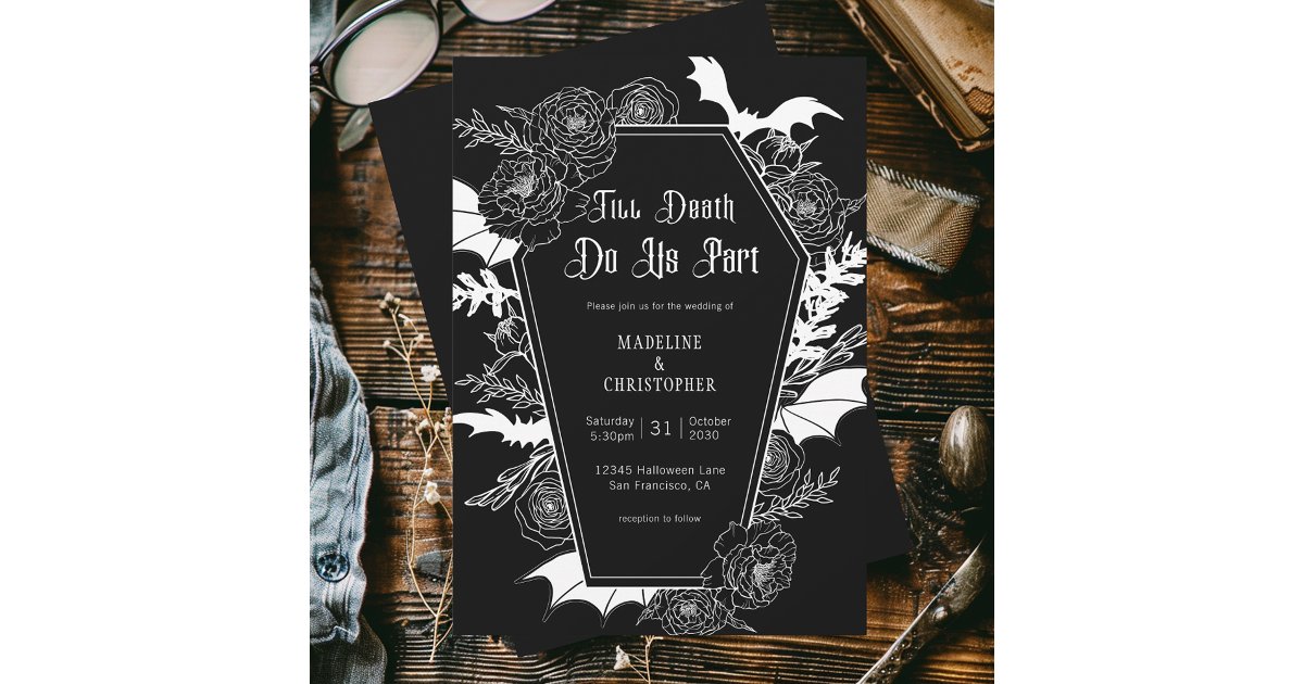 Till Death Do Us Part Gothic Floral Black Wedding Invitation | Zazzle