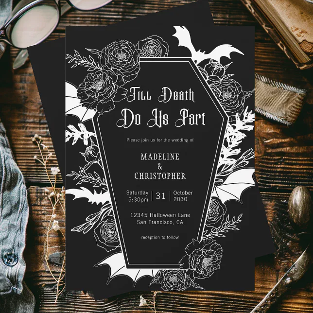 Till Death Do Us Part Gothic Floral Black Wedding Invitation | Zazzle