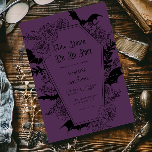 Till Death Do Us Part Gothic Floral Wedding Purple Invitation (Creator Uploaded)