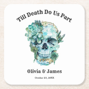 Till Death Do Us Part Gothic Halloween Wedding Square Paper Coaster