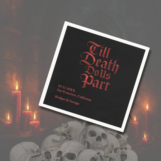 Till Death Do Us Part – Gothic Red Metallic script Napkin (Creator Uploaded)