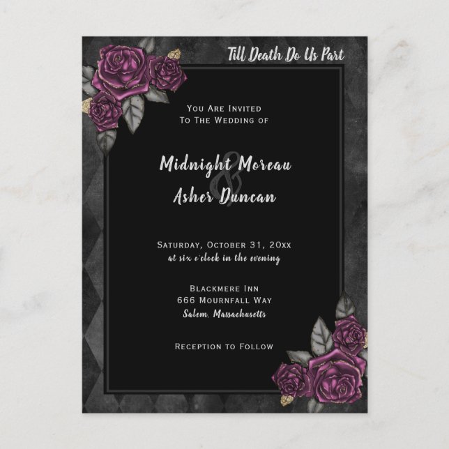 Till Death Do Us Part Gothic Rose Black Wedding Postcard (Front)