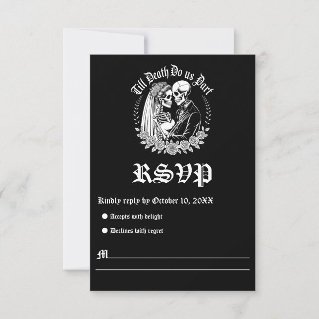 Till Death Do Us Part Gothic Skeleton Wedding  RSVP Card (Front)
