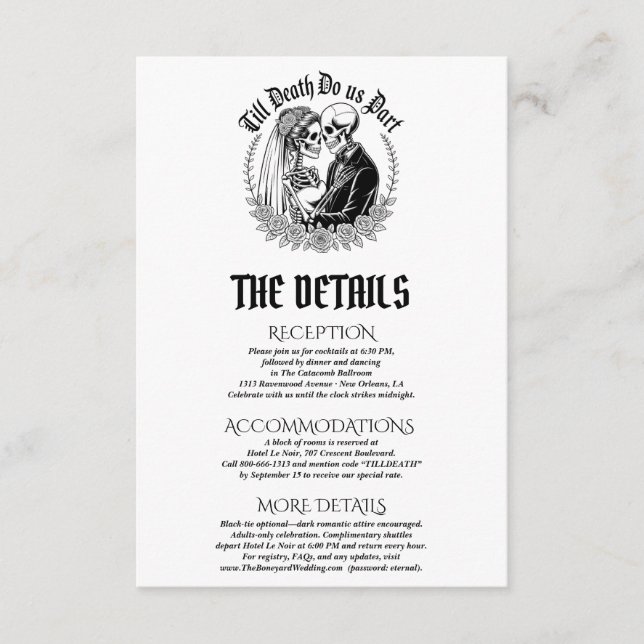 Till Death Do Us Part Gothic Skeletons Wedding Enclosure Card (Front)