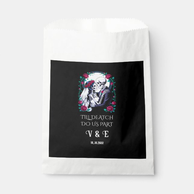 Till Death Do Us Part Gothic Skeletons Wedding Favour Bag (Front)