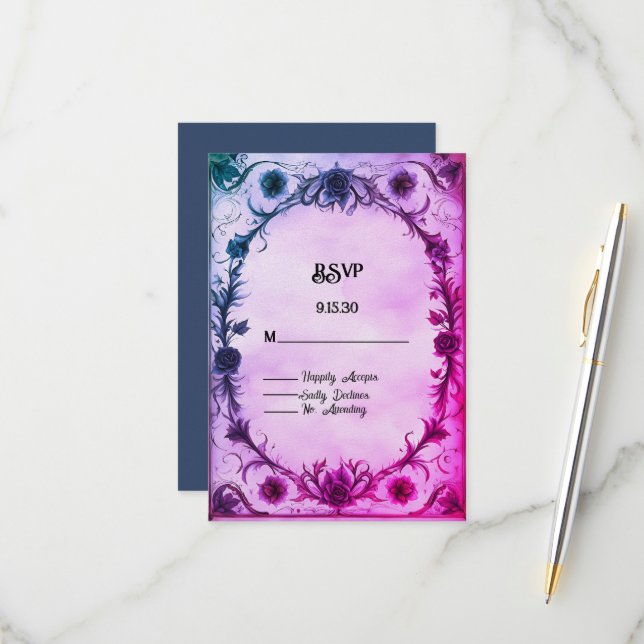 Till Death Do Us Part Gothic Style Wedding RSVP Card (Front/Back In Situ)