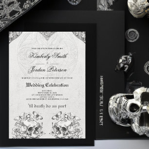 Till Death Do us Part Gothic Wedding Black & White Invitation