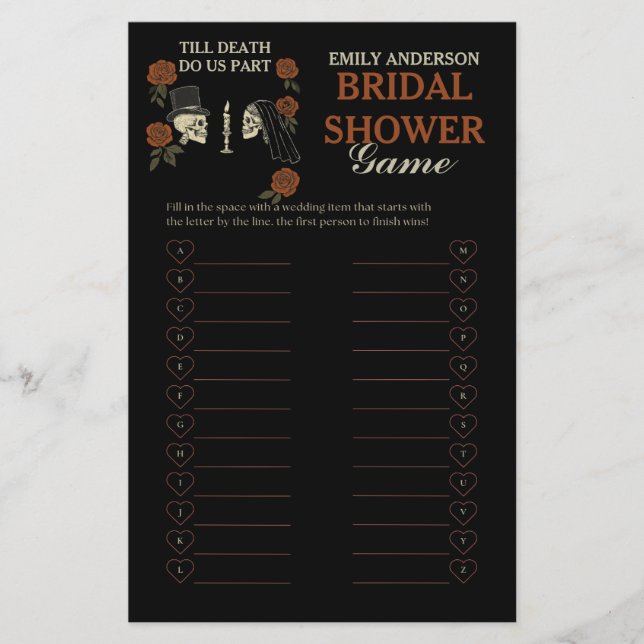 Till Death Do Us Part Halloween Bridal Shower Game Flyer (Front)