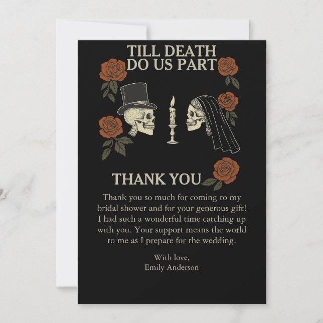 Till Death Do Us Part Halloween Bridal Shower  Thank You Card (Front)