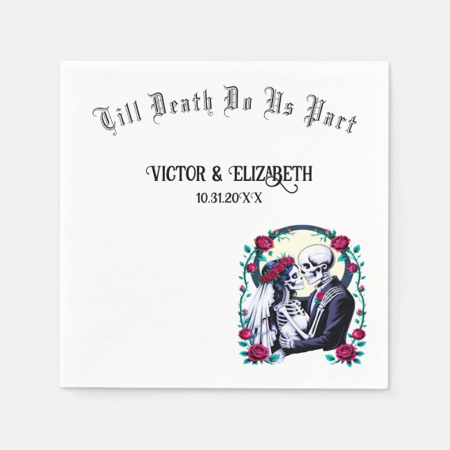 Till Death Do Us Part Moonlit Skeleton Wedding Napkin (Front)