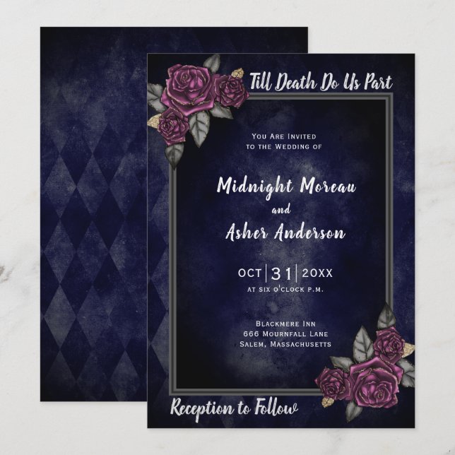 Till Death Do Us Part Navy Blue Wedding Invitation (Front/Back)