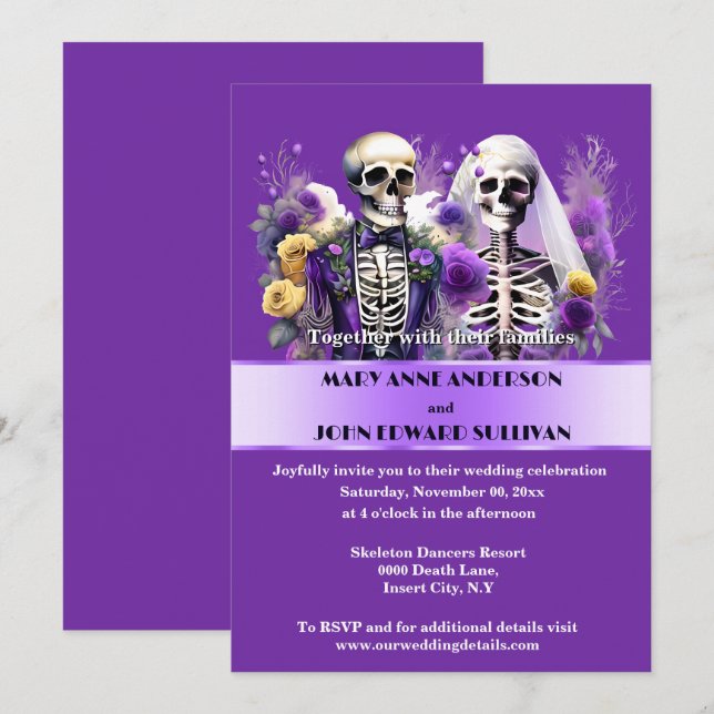 Till death do us part purple yellow rose bridal invitation (Front/Back)